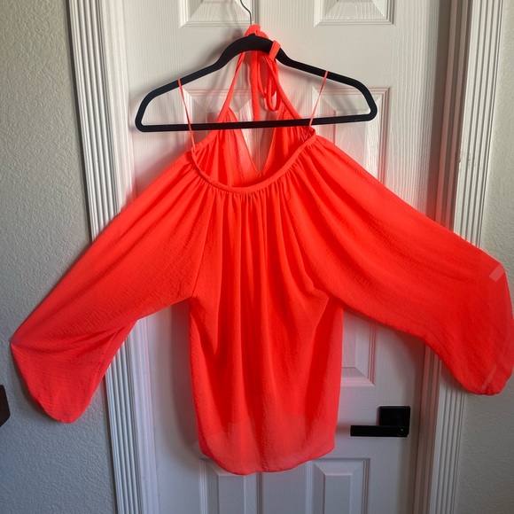 Vince Camuto Bright Orange Long Sleeve Halter Top - Picture 3 of 10